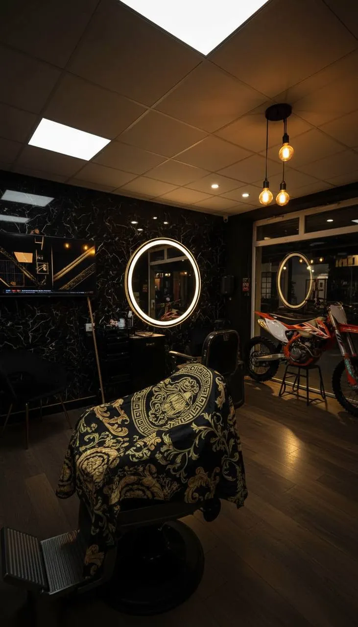 Fauteuil de barbier sous cape baroque et suspensions dorées